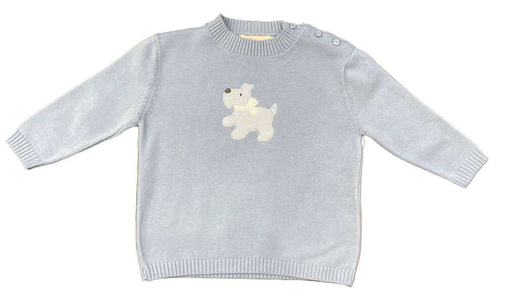 NEW CLAVER BY ACVISA kid's scotties embroidered fine gauge sweater in blue